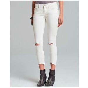 Free People White Skinny Knee Rip Ankle Fray Jeans
